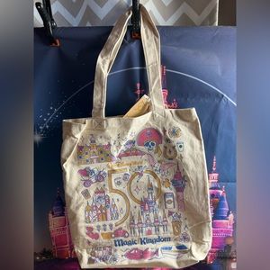 Walt Disney World 50th anniversary starbucks magic Kingdom Canvas tote bag -new
